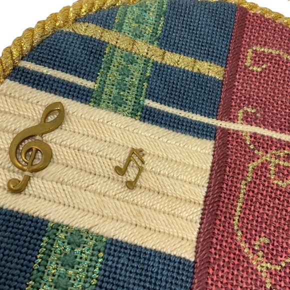 Vintage Handmade Stitched Heart Wall Hanging Joy To The World Music Pocket - Picture 10 of 16